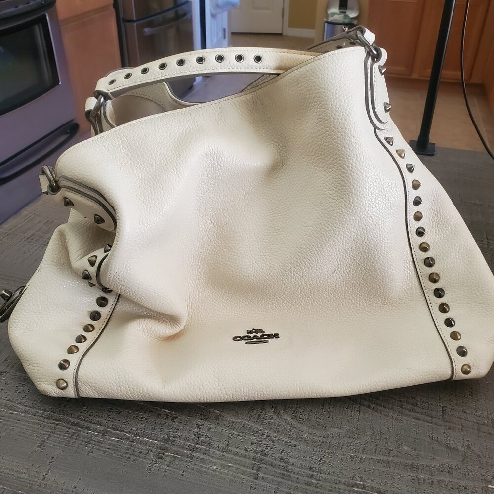 Gorgeous COACH Edie 31 Leather Shoulder Bag RIVETS Cream CHALK